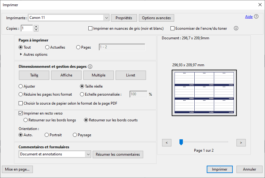 Explication sur l'impression des flashcards en recto-verso.